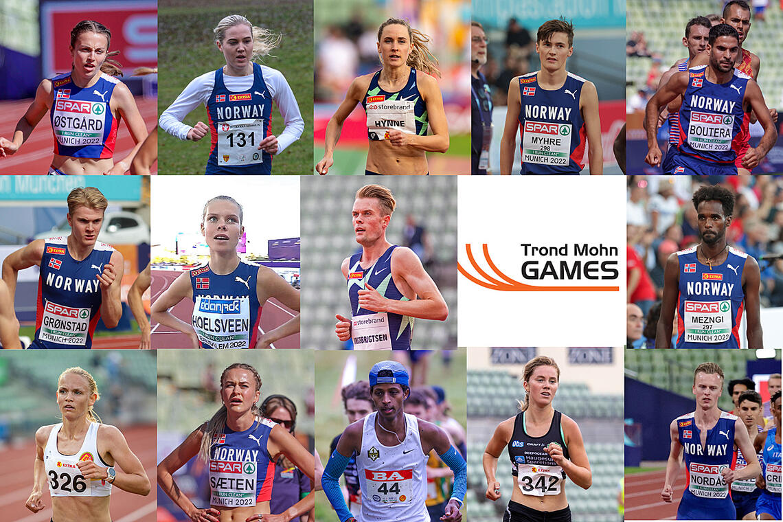 Collage av mange portretter av gode norske friidrettsutøvere