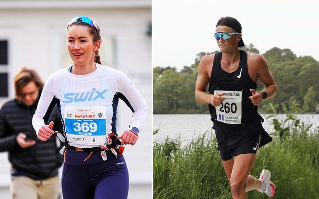 Malene Hjorteland og Fredrik Deilkås vant Haugesund Avis halvmaraton. (Foto: Arne Dag Myking / Turid Veggeland)