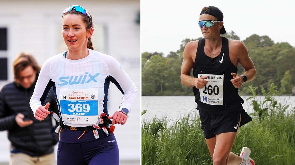 Malene Hjorteland og Fredrik Deilkås vant Haugesund Avis halvmaraton. (Foto: Arne Dag Myking / Turid Veggeland)