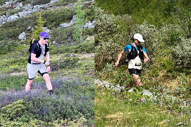 Vinneren av den lengste distansen av Nøsen Hundreds, Finn Isaksen, var fortsatt godt løpende selv etter 98 av 100 kilometer. Her ser vi også vinneren av Nøsen Hundreds 50 km, Aleksandra Narkowicz. (Foto: Marthe Katrine Myhre)