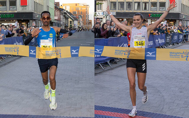 I år som i fjor vant Ebrahim Abdulaziz og Yngvild Kaspersen maratondistansen i Midnight Sun Marathon. (Foto: Zoltan Tot)