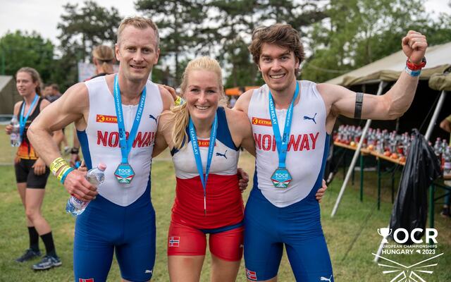 Det norske mixlaget som tok en bronsemedalje i EM: Jørgen Otto Tresselt, Anette Jokstad og Kristoffer Adolfsen. (Alle foto: #OCREC23)