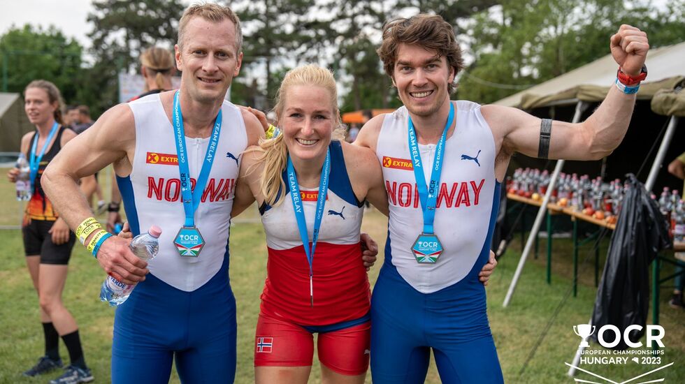 Det norske mixlaget som tok en bronsemedalje i EM: Jørgen Otto Tresselt, Anette Jokstad og Kristoffer Adolfsen. (Alle foto: #OCREC23)