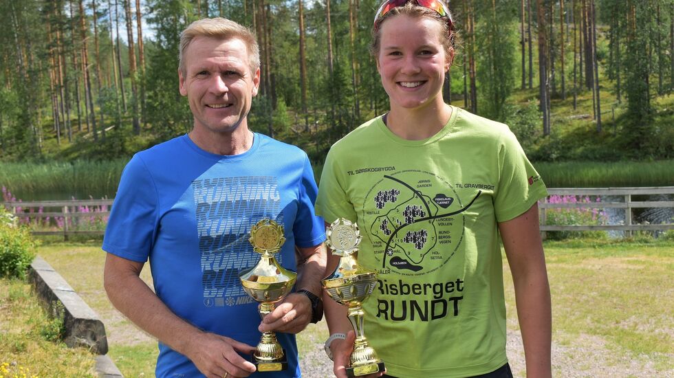 Vinnerne  Rune Svartvadet fra Eika Forsikring og Ingeborg Håkonsen fra Kjellmyra. (Foto: Risberget Turforening)