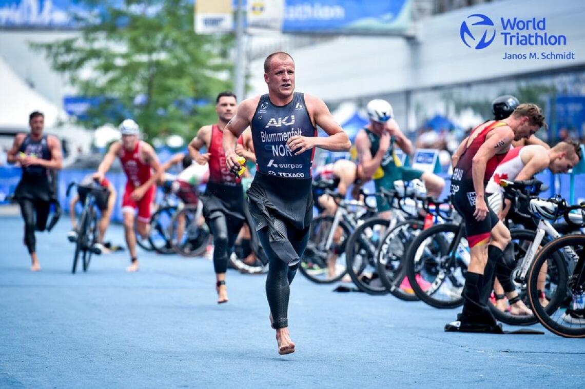 Kristian Blummenfelt vil håpe å gjøre et enda bedre løp enn her i VM-runden i Montreal, hvor han ble nummer 5. (Foto: Janus M. Schmidt/World Triathlon)