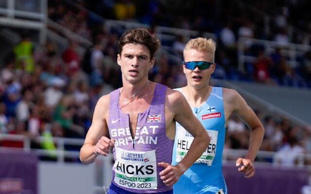 Charles Hicks og Eemil Helander var dagens klare gull- og sølv-medaljører på 5000 meter i Espoo. (Foto: Sona Maleter/European Athletics)