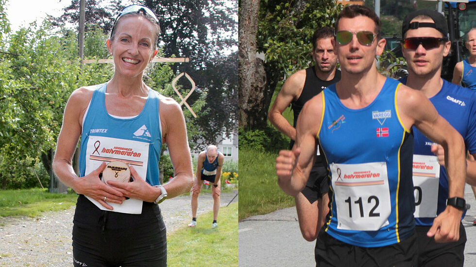Det ble seier og nye på løyperekorder på både Anita Iversen Lilleskare og Tage Morken Augustson i Hardanger Halvmaraton. (Foto: Kjell Karstensen)