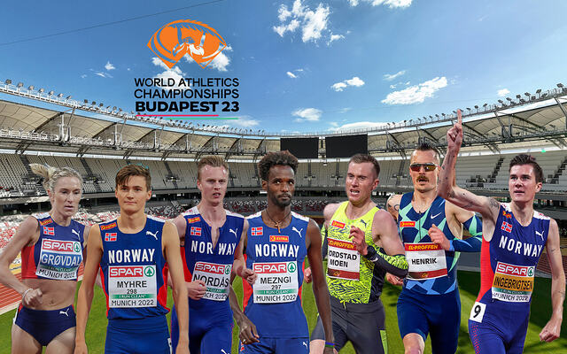 Karoline Bjerkeli Grøvdal, Magnus Tuv Myhre, Narve Gilje Nordås, Zerei Kbrom Mezngi, Sondre Nordstad Moen, Henrik og Jakob Ingebrigtsen er de norske som er påmeldt 5000 m, 10000 m og maraton. (Foto: Arne Dag Myking/Samuel Hafsahl/World Athletics).