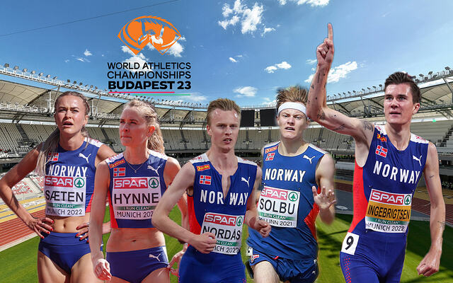Amalie Sæten, Hedda Hynne, Narve Gilje Nordås, Ole Jakob Solbu og Jakob Ingebrigtsen er de fem norske som skal i ilden på 800 og 1500 m. (Foto: Arne Dag Myking/Kjell Vigestad/World Athletics).