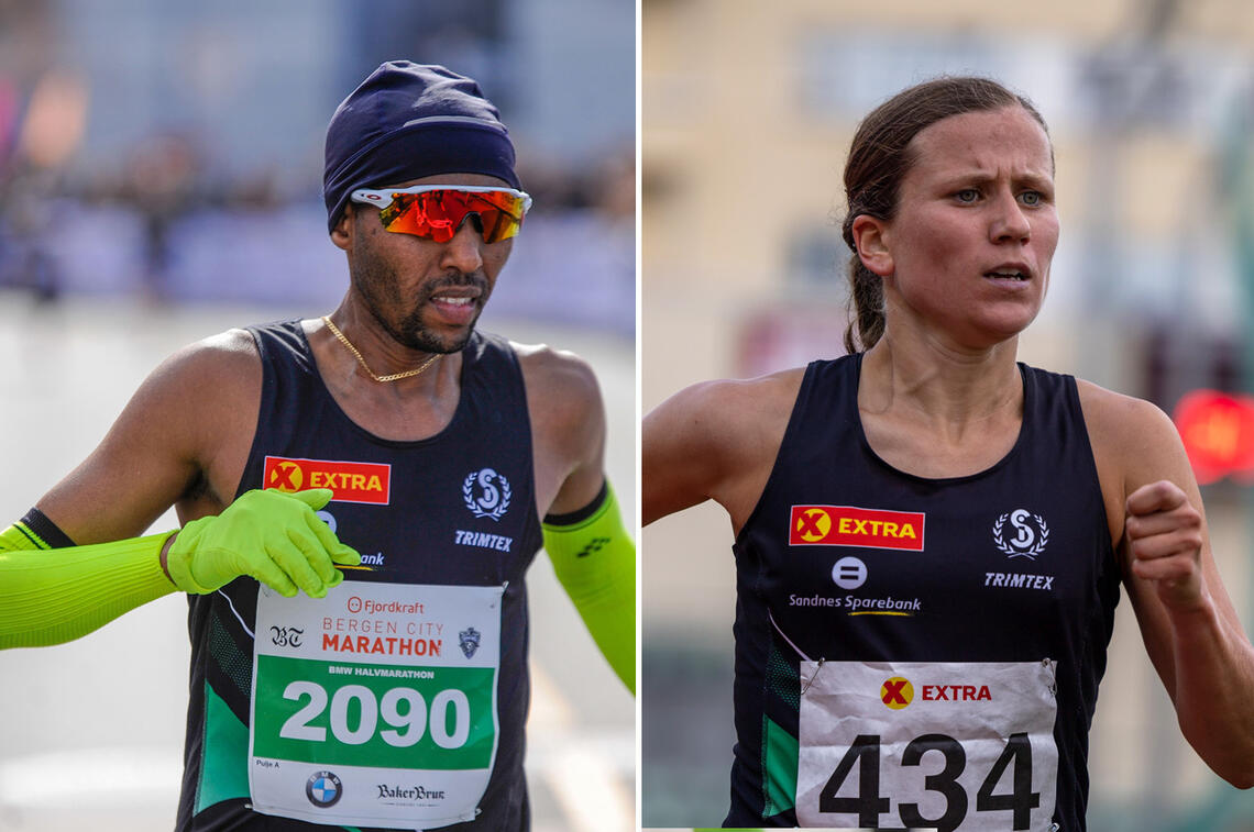 Frew Zenebe Brkineh og Christina Marie Toogood var best under Løplabbets 5000m challenge på Stavanger stadion. (Foto: Arne Dag Myking / Samuel Hafsahl)
