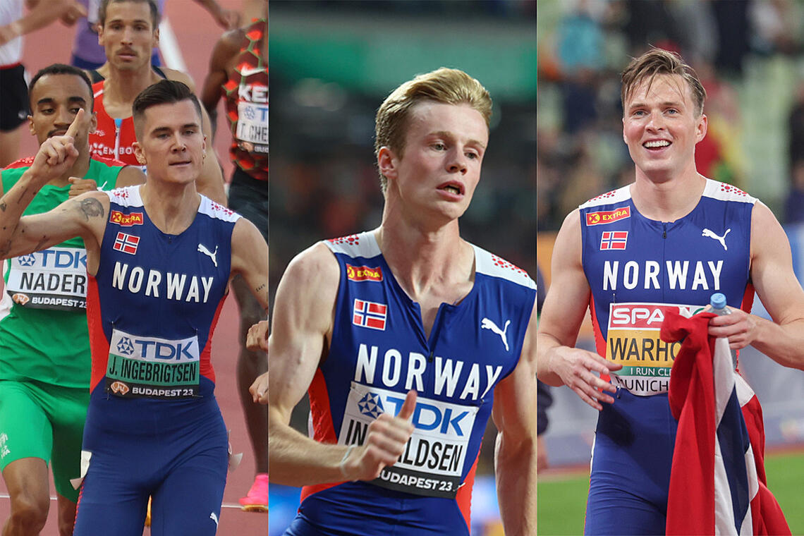 Jakob Ingebrigtsen, Håvard Bentdal Ingvaldsen og Karsten Warholm er klare for VM-finaler. (Foto: Arne Dag Myking)