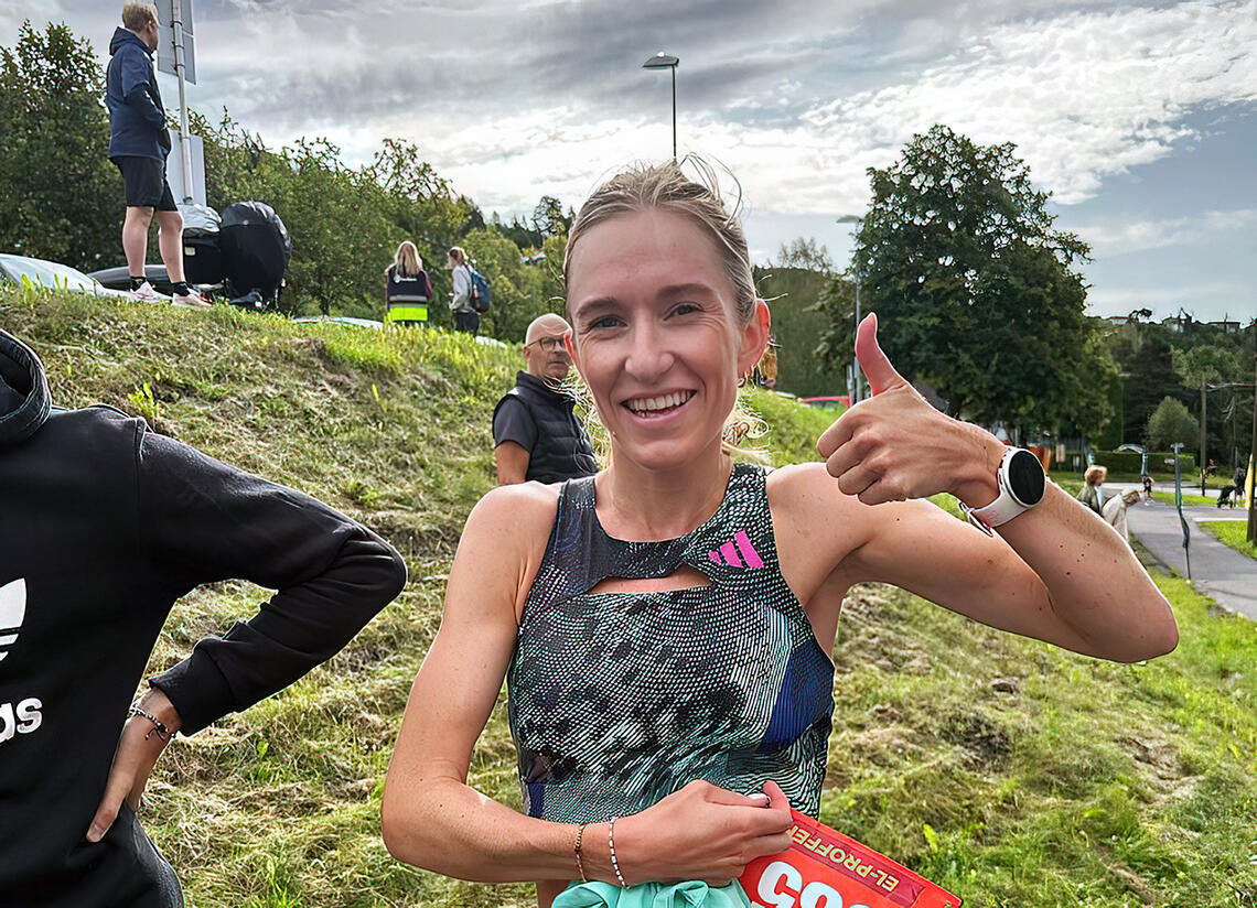 Karoline Bjerkeli Grøvdal var godt fornøyd etter løpet. (Foto: Lierløpet / Rekordløpet @lierlopet)  