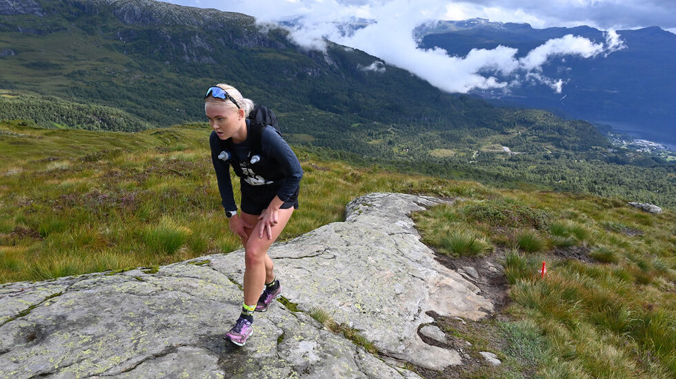 Nora Markhus var raskest av kvinnene opp Hovlandsnuten. (Foto: Helene Fjellheim Midthun)