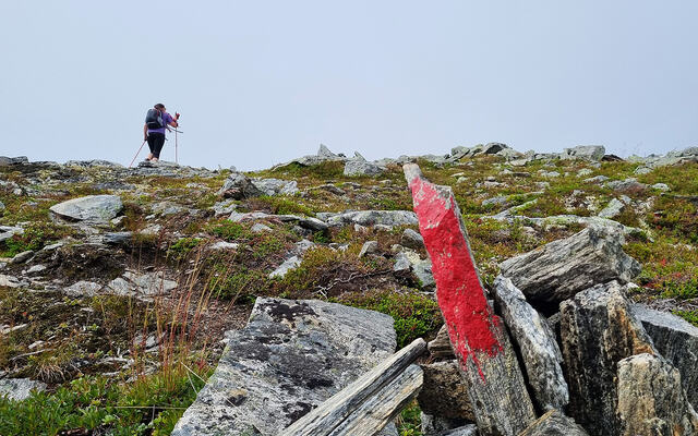 Å følge DNT sine rødmerkede stier kan være en utfordring om man har problemer med å skille mellom rødt og grønt. Denne utfordringen er det nesten ti prosent av alle menn som har. (Foto: Bjørn Johannessen)