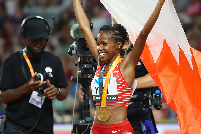 Winfred Yavi sørga for Bahrains eneste medalje i VM i Budapest. Den var til gjengjeld av gull. (Alle foto: Arne Dag Myking) Winfred Yavi sørga for Bahrains eneste medalje i VM i Budapest. Den var til gjengjeld av gull. (Alle foto: Arne Dag Myking)