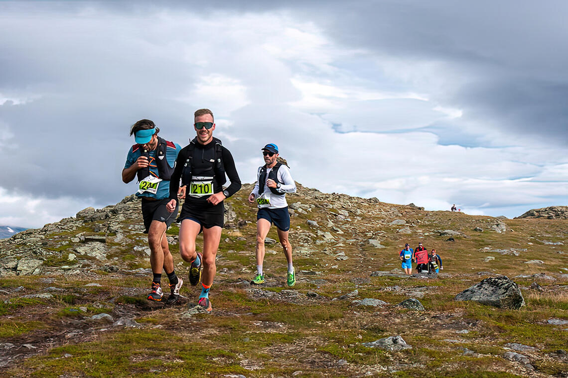 Odd Even Fossen med flere i godt driv over fjellet under årets Oppdal Fjellmaraton. (Foto: Ludvig Yttergren)