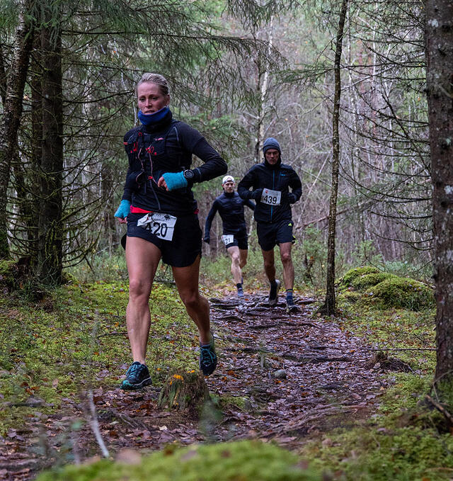Voss Backyard Ultra 10 timars går i det flate skogsområdet på Bømoen. (Foto: arrangør)