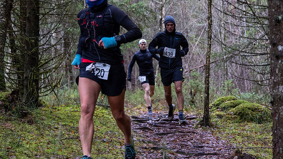Voss Backyard Ultra 10 timars går i det flate skogsområdet på Bømoen. (Foto: arrangør)