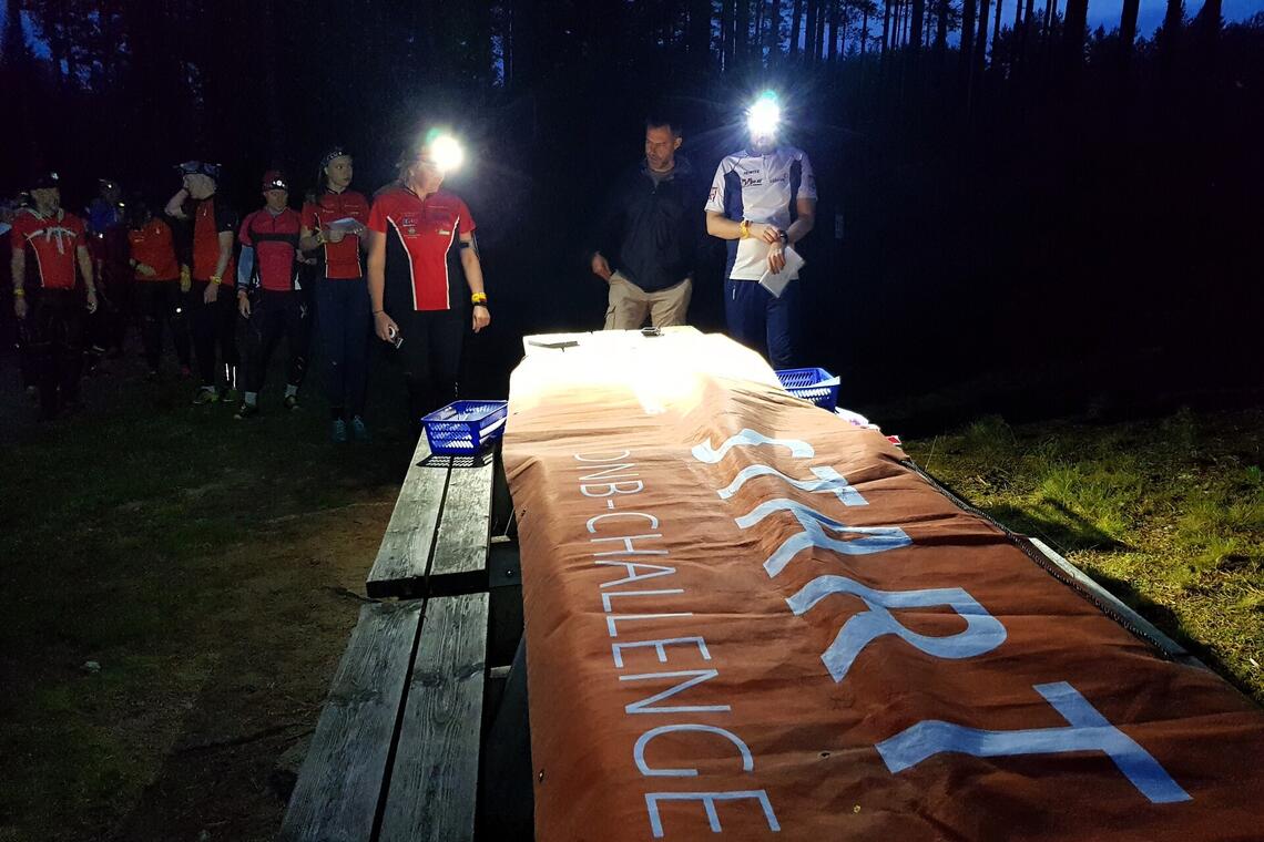 Løperne venter på tur for å slippe ut i natta med et minutts mellomrom. (Foto:  Stein Arne Negård)
