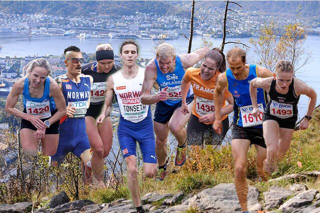 Anita Iversen Lilleskare, Henrik Ingebrigtsen, Nora Markhus, Didrik Tønseth, Joel Dyrhovden, Emma Dyrhovden, Torbjørn Ludvigsen og Karoline Holsen Kyte er noen av favorittene i årets Stoltzekleiven Opp. (Foto og montasje: Arne Dag Myking)
