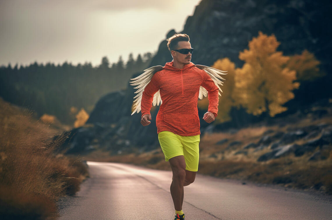 Tenk enkelt når du løper - Da får du vinger. (Illustrasjon: Tom-Arild Hansen)