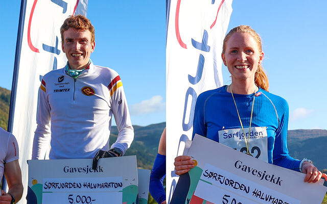 Marius Vedvik og Lina Rivedal hadde en god dag på jobben i dag: førstepremien var verdsatt til 3000 kroner og løyperekorden til 5000 kroner. (Alle foto: Arne Dag Myking)