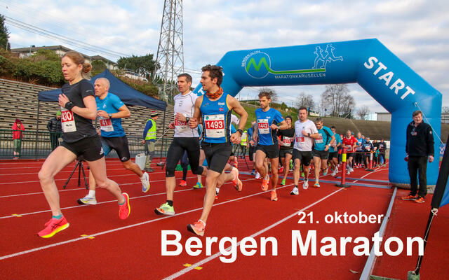 Bergen Maraton har start og mål på Fana Stadion. (Foto: Arne Dag Myking)
