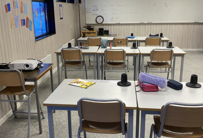 Et klasserom ved en skole i Alta