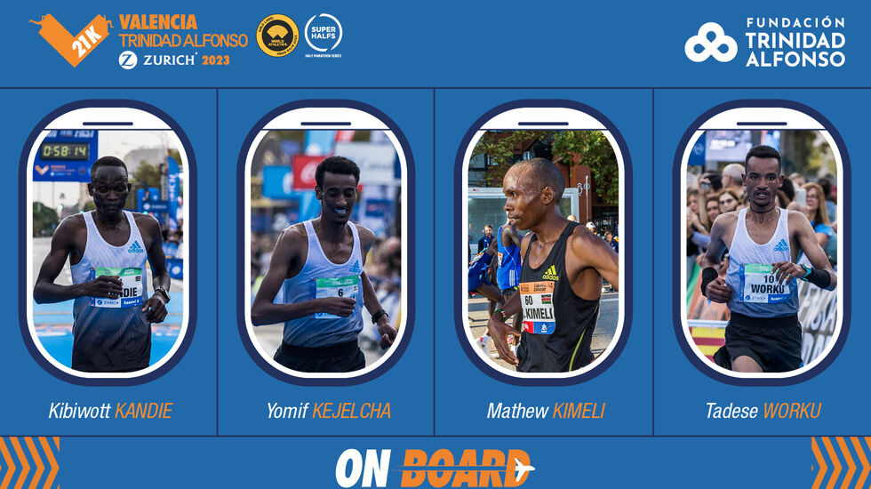 Kibiwott Kandi, Yomif Kejelcha, Mathew Kimeli og Tadese Worku er de fire herrene med best pers som er påmeldt Valencia Halvmaraton. (Foto: arrangøren)