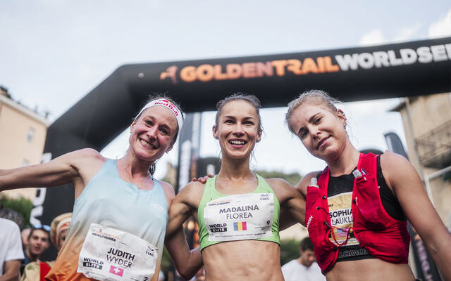 Madalina Florea vant finaleløpet foran Judith Wyder og Sophia Laukli. (Foto: Golden Trail Series)