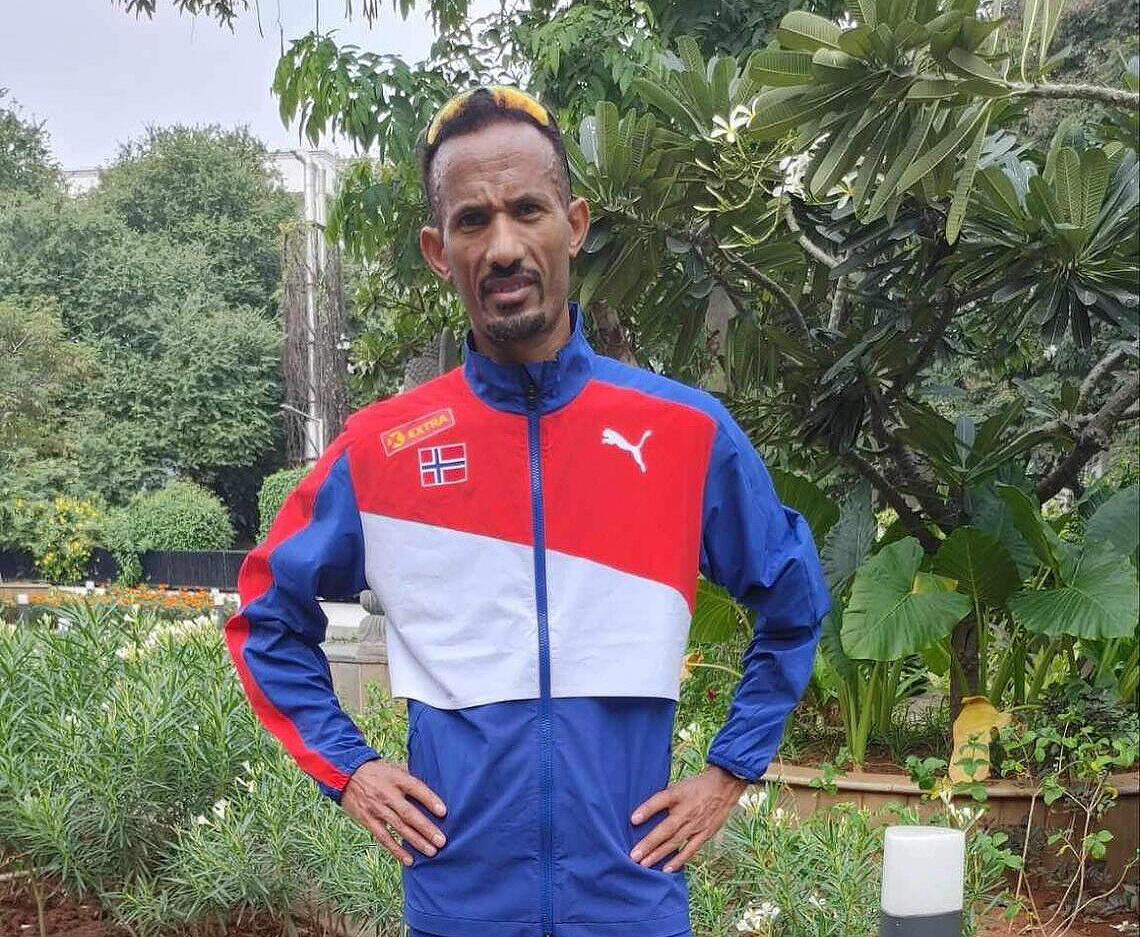 Ebrahim Abdulaziz ble nummer 4 i verdensmesterskapet på 50 kilometer i indiske Hyderabad søndag morgen. (Foto: Asgeir Bøgeberg).