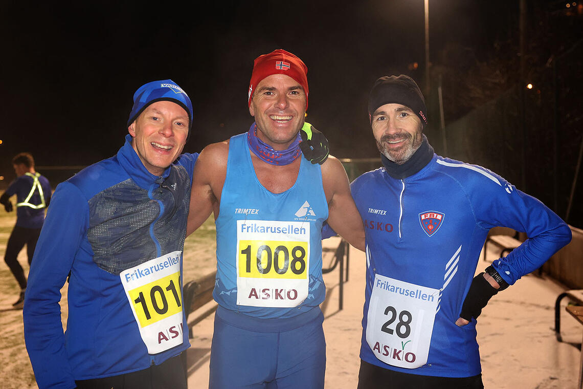 De tre beste menn løp inn til tider på 17-tallet på det litt glatte føret: Lars-Erik Notevarp Bjørge, Robert Hisdal og Thomas Skjæveland. (Alle foto: Arne Dag Myking)