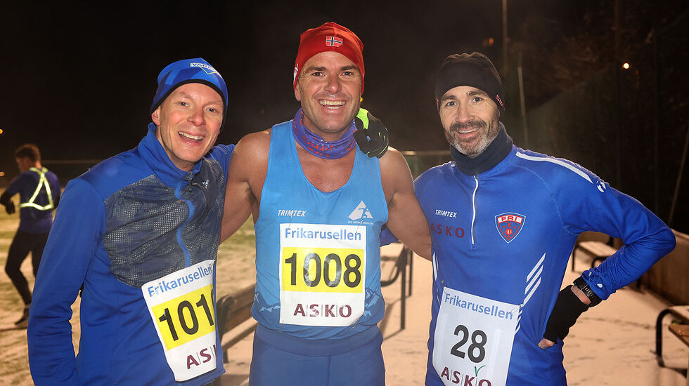 De tre beste menn løp inn til tider på 17-tallet på det litt glatte føret: Lars-Erik Notevarp Bjørge, Robert Hisdal og Thomas Skjæveland. (Alle foto: Arne Dag Myking)