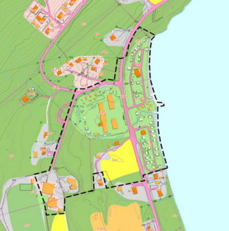 bilde av kart over området Olderfjord, markert område for berørt område reguleringsarbeid