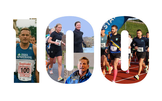 Hans Jakob Berntsen var en sentral inspirasjon for å arrangere regelmessige maratonløp i Bergen. I dag er Maratonkarusellen en oppegående jubilant som neste helg skal arrangere løp nummer 100. Morten Hauso er dagens styreleder. (Foto og montasje: Arne Dag Myking)