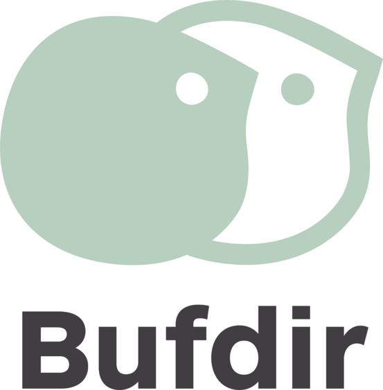 Logen til Bufdir, illustrasjon som syner to fjes i grønt og kvitt.