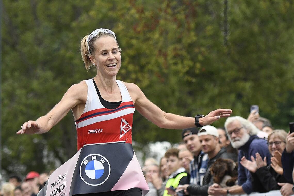 Kristin Waaktaar Opland da hun satte sin forrige pers og ble norgesmester på maraton i Oslo i september i år. (Foto: Tom-Arild Hansen)