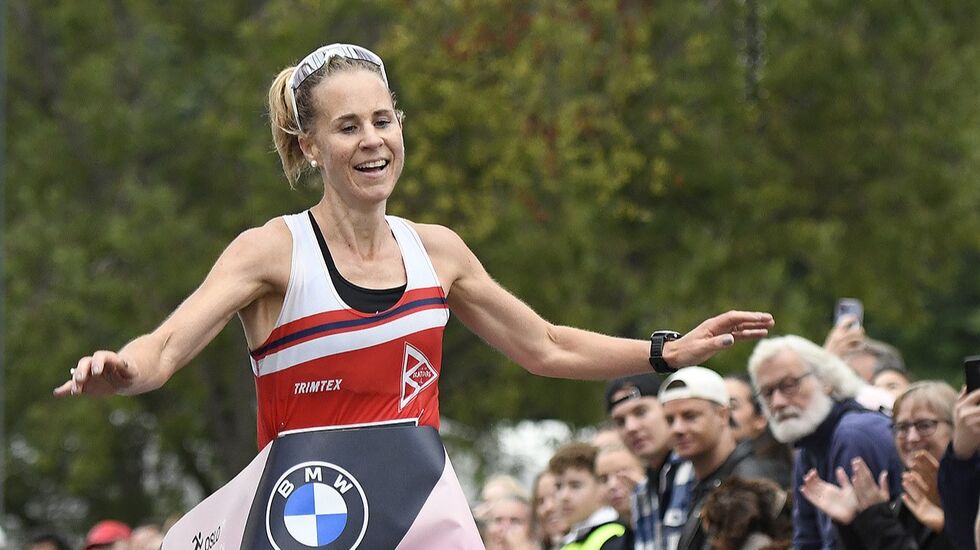 Kristin Waaktaar Opland da hun satte sin forrige pers og ble norgesmester på maraton i Oslo i september i år. (Foto: Tom-Arild Hansen)