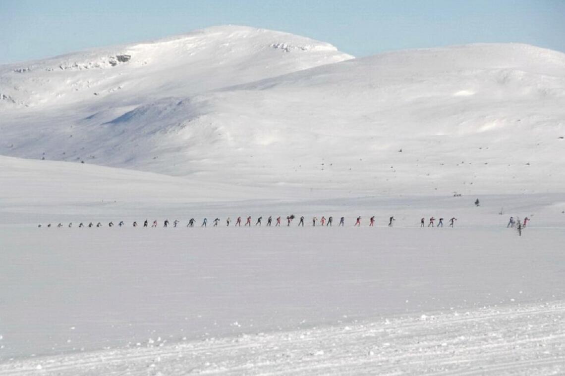 Fra Troll-løypa rett etter starten for de to lengste distansene, 120 og 95 km, på Venabygdsfjellet. (Foto fra rennets facebookside)