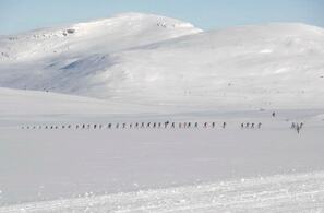 Fra Troll-løypa rett etter starten for de to lengste distansene, 120 og 95 km, på Venabygdsfjellet. (Foto fra rennets facebookside)