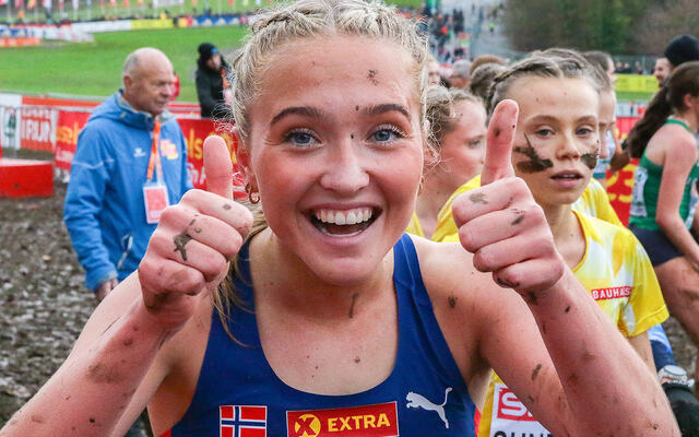 Thea Charlotte Knutsen liker å løpe i terrenget under krevende forhold, så løypen i EM terrengløp passet henne godt. (Alle foto: Arne Dag Myking)