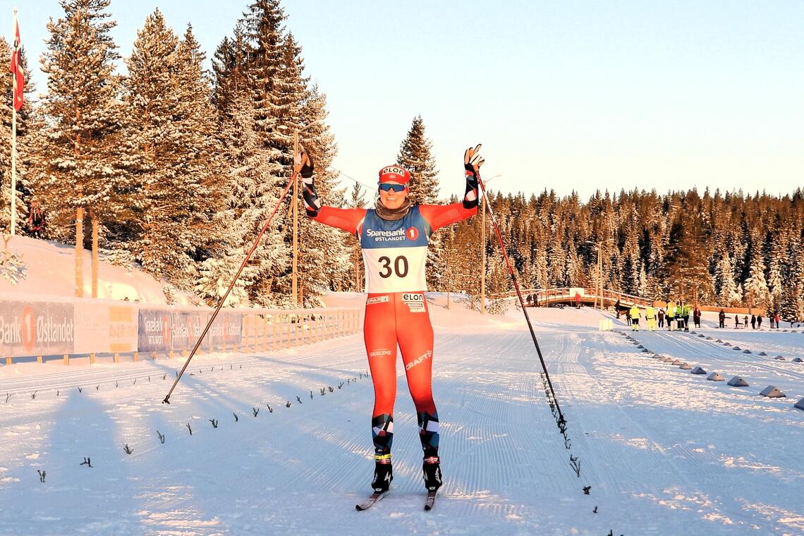 Johanne Hauge Harviken kunne juble for seier på Gåsbu tidlig 3. juledag. (Foto: Stein Arne Negård)