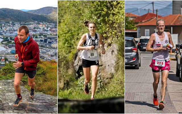 Årets ultraløpere 2023 (fra venstre): Stian Hovind Angermund, Yngvild Kaspersen og Simen Holvik (Foto: Arne Dag Myking/Keith Parsson/Spartathlon)