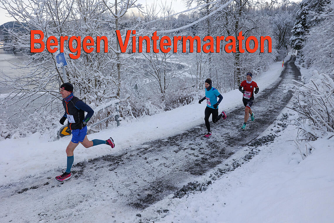 På denne tiden kan man ikke forvente snøfrie løpstraseer. Maraton er en utendørsidrett, tross alt. (Foto: Arne Dag Myking)