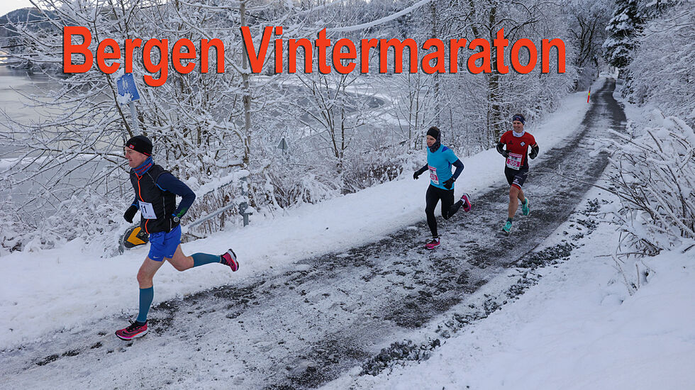 På denne tiden kan man ikke forvente snøfrie løpstraseer. Maraton er en utendørsidrett, tross alt. (Foto: Arne Dag Myking)