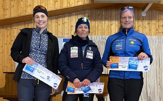 De tre beste i kvinneklassen i kronologisk rekkefølge fra venstre: Lene Ådlandsvik, Lin-Iren Sætre og Anne Storslett. (Foto: Erik Harviken)