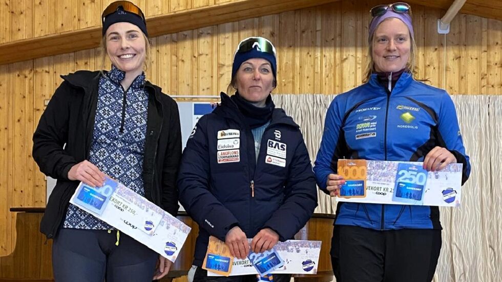 De tre beste i kvinneklassen i kronologisk rekkefølge fra venstre: Lene Ådlandsvik, Lin-Iren Sætre og Anne Storslett. (Foto: Erik Harviken)