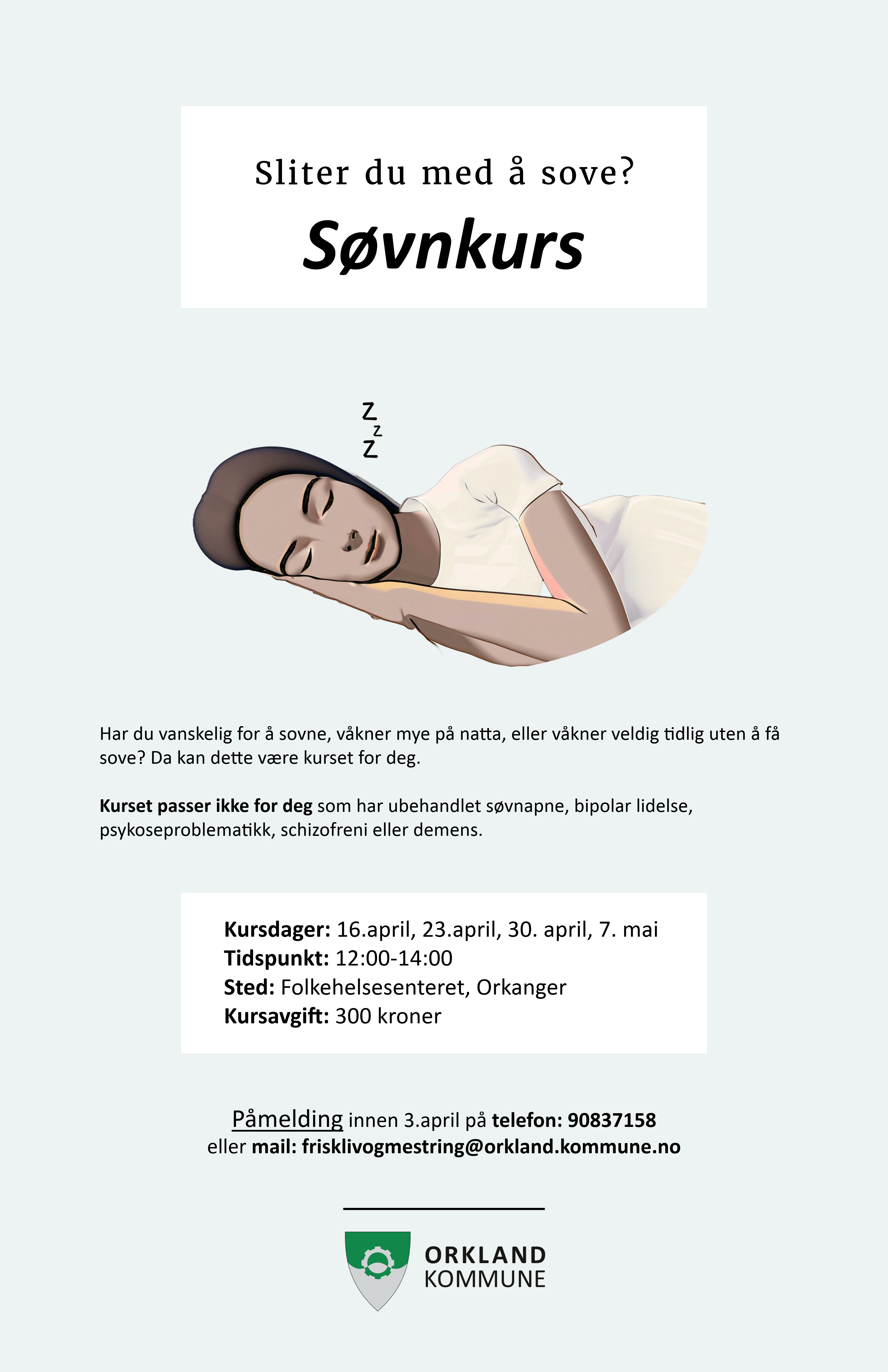 Plakat med informasjon om søvnkurs