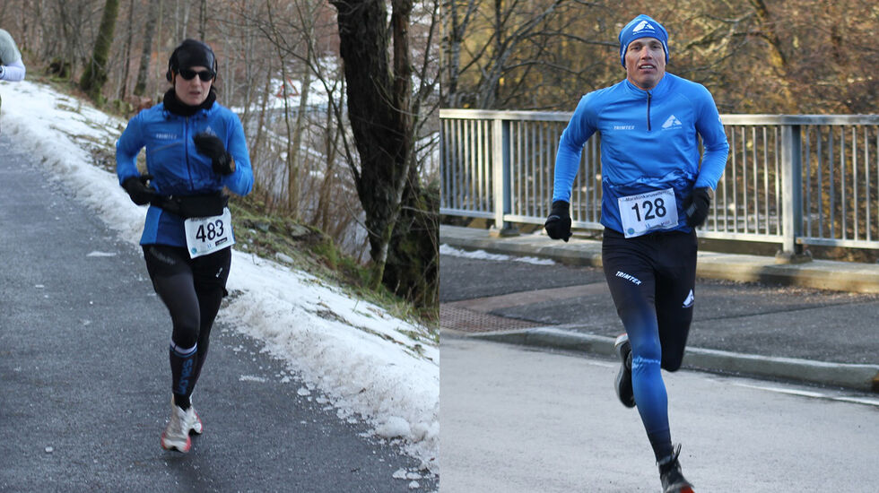 Ingrid Lid og Håvard Berland vant maratondistansen i Februar Maraton i Bergen. (Alle foto: arrangøren)