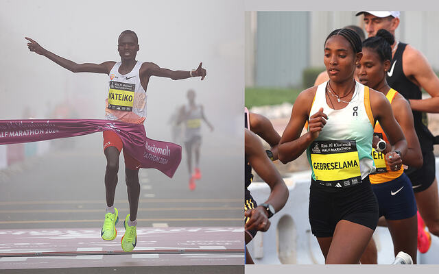 Daniel Mateiko og Tsigie Gebreselama vant Ras Al Khaimah halvmaraton. (Foto: Giancarlo Colombo)